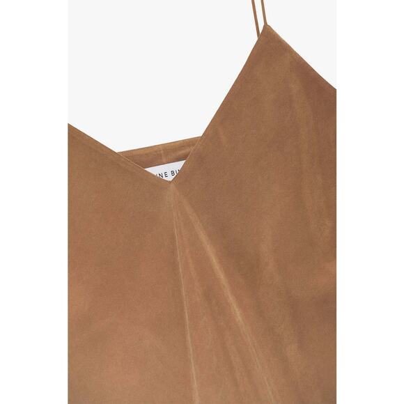 Anine Bing Bay Slip Dress Camel‎ Size Small Tan Brown Silky Midi Chic Sexy Cupro - Picture 4 of 16